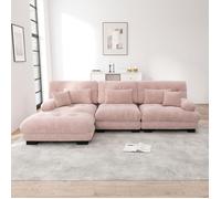 Canapé - Canapé d'angle en L modulable - 4 places 313x145x81 cm - Chenille/velours côtelé rose - Couchage quotidien