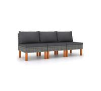 vidaXL Canapé central 3 pcs. Poly rotin et bois massif d'eucalyptus
