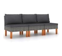vidaXL Canapé central 3 places – poly rotin et bois massif d'eucalyptus – gris déhoussable