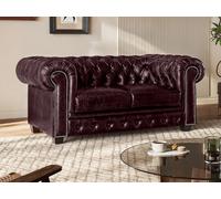 Canapé chesterfield 2 places BRENTON 100% cuir de buffle - Bordeaux