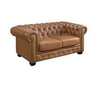 Vente-unique - Canapé Chesterfield 2 Places Brenton 100% Cuir de Buffle Premium - Caramel Vintage