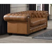 Canapé chesterfield 2 places BRENTON 100% cuir de buffle premium - Caramel vintage