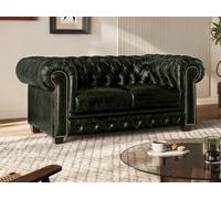 Canapé chesterfield 2 places BRENTON 100% cuir de buffle - Vert empire