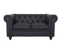 Canapé Chesterfield 2 places - MENZZO - Noir - Fixe - 80 cm - Cuir - Classique - Intemporel