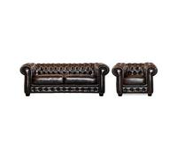 Vente-unique - Canapé Chesterfield 3 Places et Un Fauteuil Brenton 100% Cuir de Buffle - Marron Reflets châtains