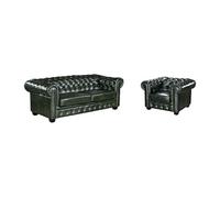 Canapé chesterfield 3+1 places BRENTON 100% cuir de buffle - Vert empire