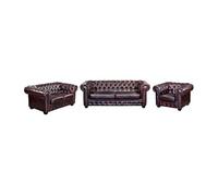 Canapés chesterfield 3 places 2 places et un fauteuil BRENTON 100% cuir de buffle - Bordeaux