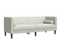 Canapé Chesterfield 3 places avec traverses de nuque en velours crème | Piquage classique à boutons, pieds de soutien stables, tissu en velours doux, style club, crème