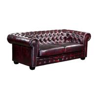 Canapé chesterfield 3 places BRENTON 100% cuir de buffle - Bordeaux