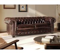 Canapé chesterfield 3 places BRENTON 100% cuir de buffle - Marron reflets châtains