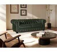 Canapé chesterfield 3 places BRENTON 100% cuir de buffle - Vert empire