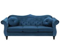 Canapé Chesterfield 3 places en velours bleu SKIEN