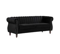 Vente-unique - Canapé Chesterfield 3 Places en Velours Noir Trumbo