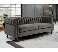 Canapé chesterfield 3 places en velours TRUMBO - Gris