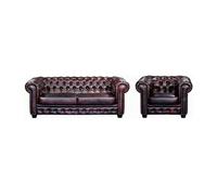 Vente-unique - Canapé Chesterfield 3 Places et Un Fauteuil Brenton 100% Cuir de Buffle - Bordeaux