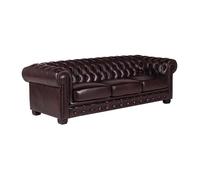 Canapé chesterfield 4 places BRENTON 100% cuir de buffle bordeaux