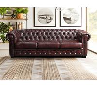 Canapé chesterfield 4 places BRENTON 100% cuir de buffle bordeaux