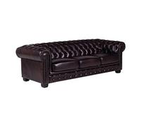 Vente-unique - Canapé Chesterfield 4 Places Brenton 100% Cuir de Buffle - Marron Reflets châtains