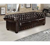 Canapé chesterfield 4 places BRENTON 100% cuir de buffle - Marron reflets châtains