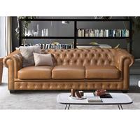 Canapé chesterfield 4 places BRENTON 100% cuir de buffle premium - Caramel vintage