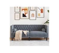 vidaXL Canapé Chesterfield 2 places rembourré velours gris foncé avec traversins