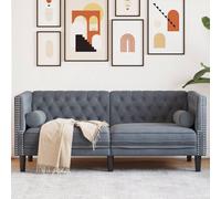 vidaXL Canapé Chesterfield 3 places avec traversins – velours gris foncé