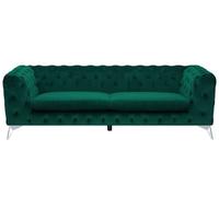 Canapé Chesterfield en velours vert - BELIANI - SOTRA - 3 places - Elégance - Chic - Moelleux