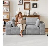 Canapé Cloud 2 Places en Velours Côtelé, Design Double Couche, Gris, 180cm