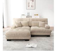 Canapé - Cloud - Chenille vintage marron clair - 2 places modulable - Avec ottomane et poufs