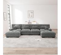 Canapé - Cloud Couch - 4 places modulable en U - chenille vintage gris - avec poufs