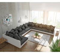 Canapé Clovis XXL blanc noir pouf à droite