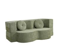 Canapé Compressé Convertible PRESTON 2 Places 200 cm Vert Polyester | Design contemporain et accueillant, Tissu en velours doux et élégant, Modulable selon vos envies, hauteur d'assise 40 cm