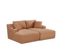 Canapé compressé modulable - 2 places - MARTY - Tissu Brun noisette - Rangement & Porte-verres - 180 x 157 x 88 cm