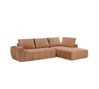 Canapé compressé modulable - 3 places - FLAVIE - Tissu Brun noisette - 283 x 193 x 86 cm