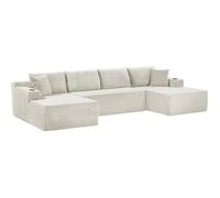Canapé compressé modulable - 4 places - ROGER - Tissu Beige crème - Rangements & Porte-verres - 339 x 168 x 84 cm