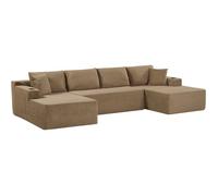 Canapé compressé modulable - 4 places - ROGER - Tissu Camel - Rangements & Porte-verres - 339 x 168 x 84 cm