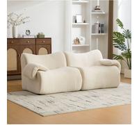 Canapé compressé modulaire 2 places en chenille beige, mousse haute élasticité 30D, sans montage, fond antidérapant