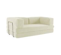 Canapé vintage convertible 3 places en velours côtelé blanc cassé et armatures chromées L 200 x P 100 x H 72cm - Seventies