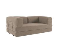 Canapé vintage convertible 3 places en velours côtelé taupe et armatures chromées L 200 x P 100 x H 72cm - Seventies