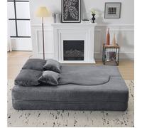 Canapé confortable en flanelle bleu gris, avec matelas pliable et 4 coussins, idéal salon et chambre