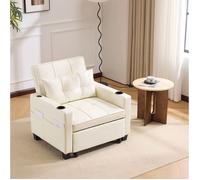 Canapé convertible 1 place avec porte-gobelet et USB fauteuil-lit modulable simili cuir PU blanc - UVRION