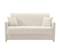 Canapé convertible 2-3 places en tissu beige et bois clair avec matelas 13 cm SKANDY