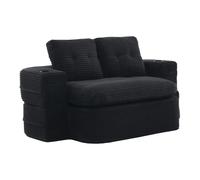 Canapé convertible 2-en-1 en cord noir, 2 places, 2 porte-gobelets