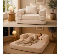 Canapé convertible 2 en 1, fauteuil convertible avec coussin, revêtement en tissu, rembourrage en mousse, canapé individuel utilisable comme lit d'appoint