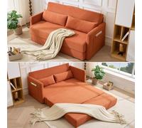 Canapé convertible 2-en-1 velours côtelé, inclut 2 coussins lombaires et 2 poches porte-revues, 165 x 92 x 82 cm, idéal studio ou appartement