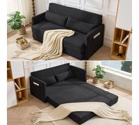 Canapé convertible 2-en-1 velours côtelé, inclut 2 coussins lombaires et 2 poches porte-revues, 165 x 92 x 82 cm, idéal studio ou appartement