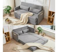 Canapé convertible 2-en-1 velours côtelé, inclut 2 coussins lombaires et 2 poches porte-revues, 165 x 92 x 82 cm, idéal studio ou appartement