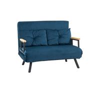 HOMCOM Canapé Convertible 2 Places 4 en 1, canapé-lit avec Dossier réglable sur 5 Niveaux, 2 Coussins et siège rembourré, Tissu Effet Velours, pour Salon, Chambre d'amis, Petit Espace, Bleu