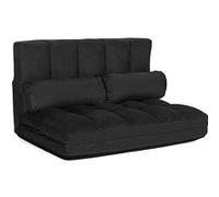 Canapé Convertible 2 Places GIANTEX 113 x 180 CM Dossier Réglable à 6 Positions Housse en Suède Détachable,2 Oreillers Noir noir G