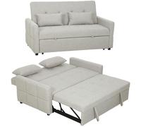 Canapé convertible 2 places - HOMCOM - 3 en 1 - clic-clac - lit gigogne, 2 coussins - tissu aspect lin - 158x85x85cm - marron clair